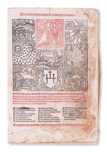 SCIENCE  BARTHOLOMAEUS ANGLICUS. El Libro de Proprietatibus Rerum en Romance.  1529.  Lacks one leaf.